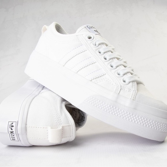 ADIDAS Originals Women's Nizza Low Top Platform Sneakers in White Canvas!! - Picture 2 of 6
